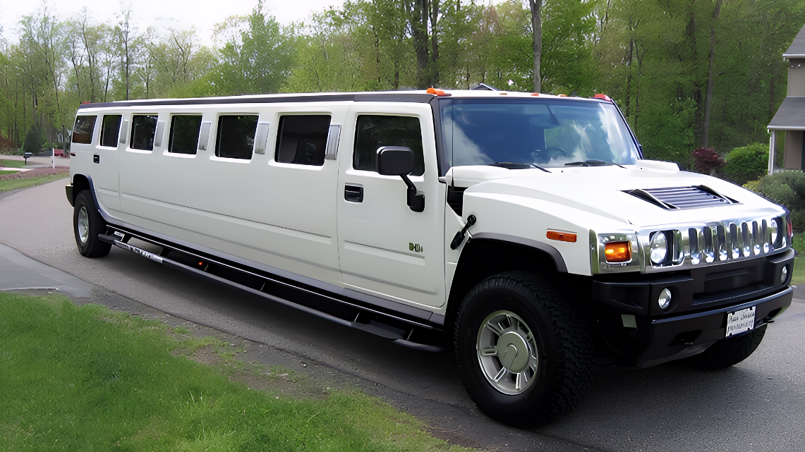 White 18-passenger Hummer stretch limousine exterior — most dramatic arrival vehicle in DFW