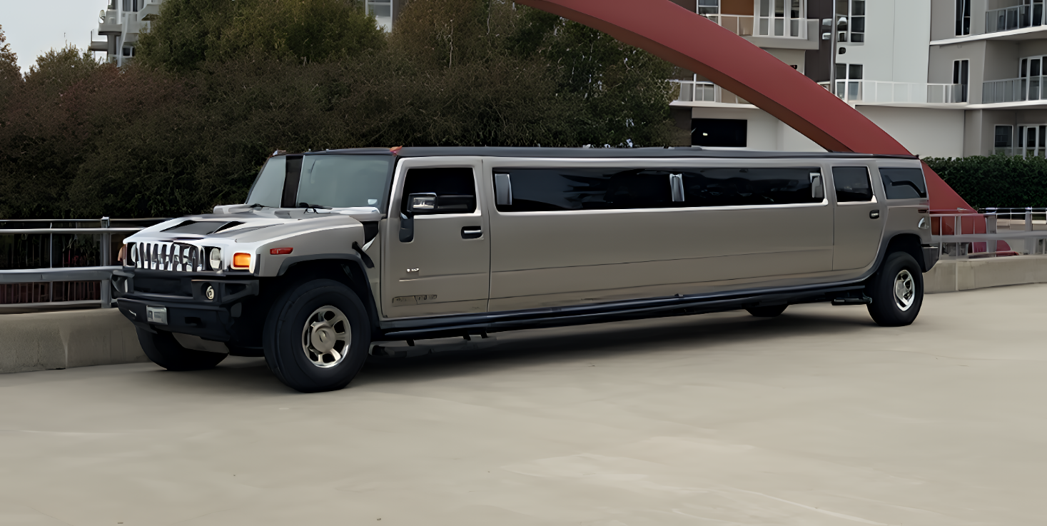 White leather interior of champagne 18-passenger stretch limousine