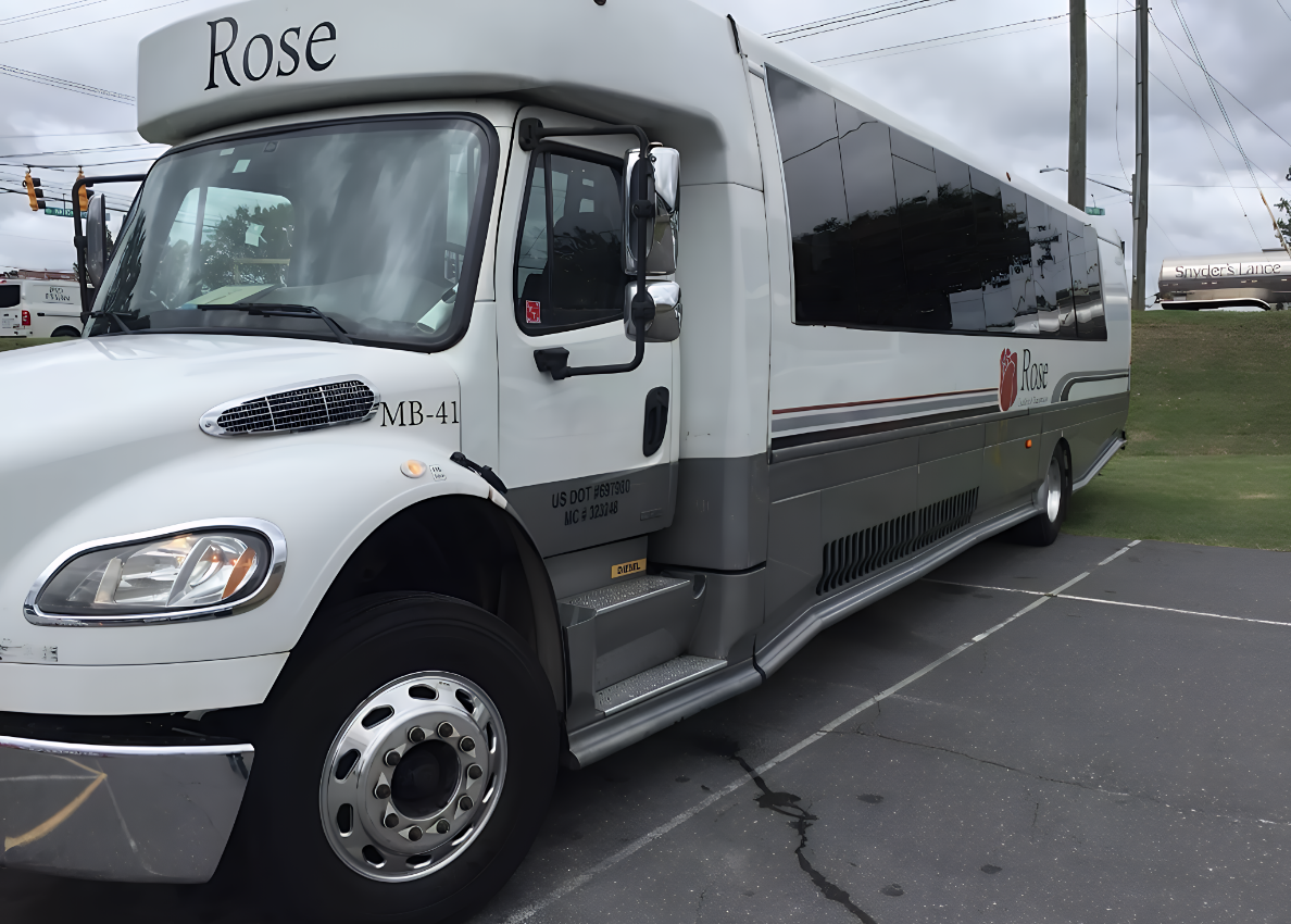 40 passenger party bus exterior for large group events in Dallas-Fort Worth