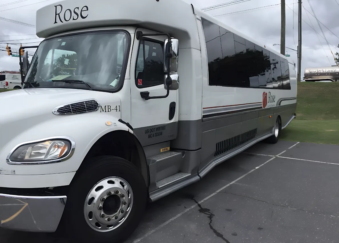 40 passenger party bus exterior for large group events in Dallas-Fort Worth