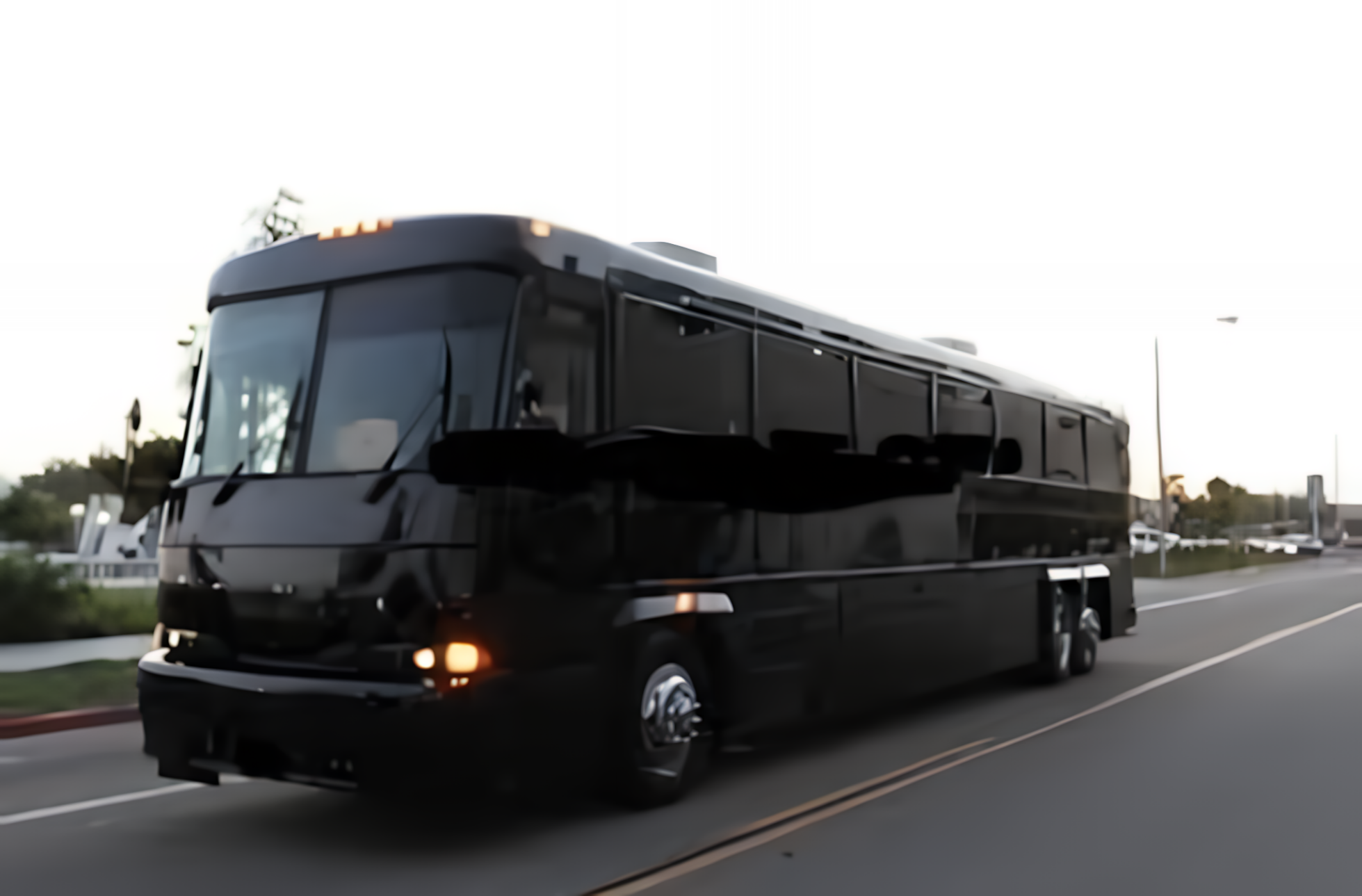 45 passenger party bus exterior — largest party bus in QTS DFW fleet