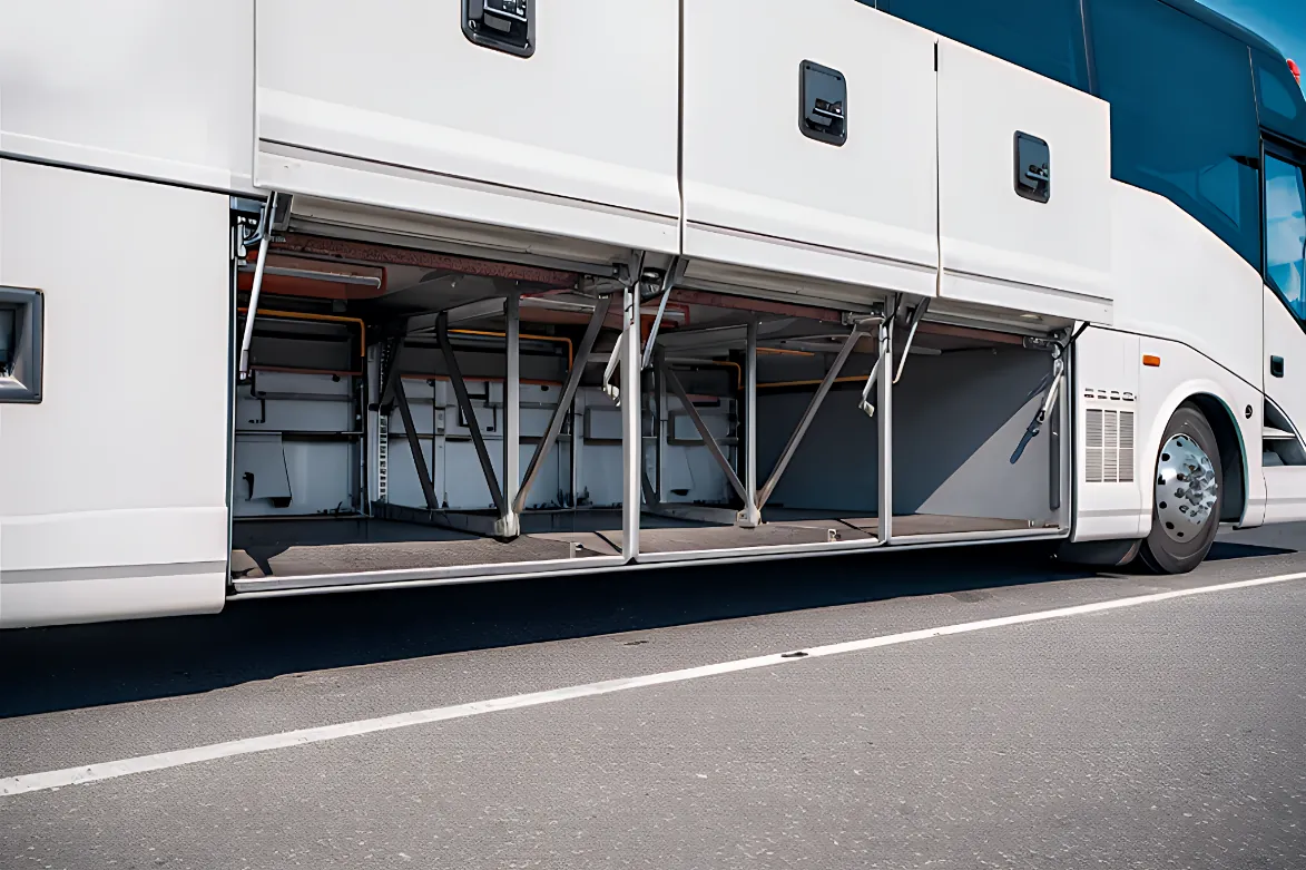 Underbelly luggage bay of 56 passenger motorcoach