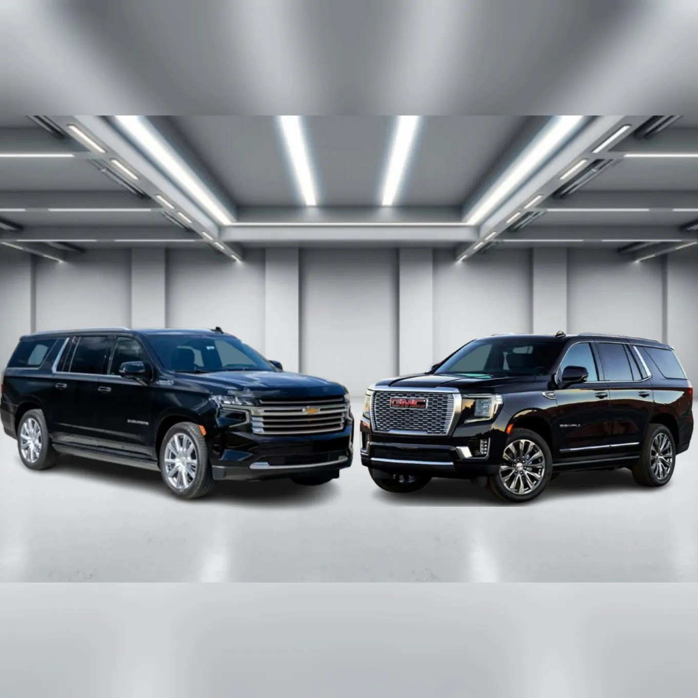 Black GMC Yukon XL and Chevy Suburban executive SUV fleet