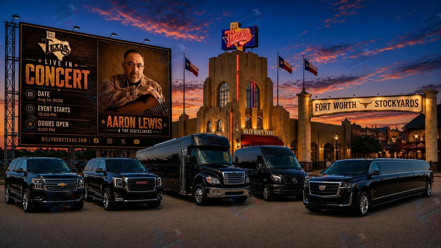 Aaron Lewis at Billy Bob's Texas Fort Worth Stockyards Friday, August 14, 2026 black car service
