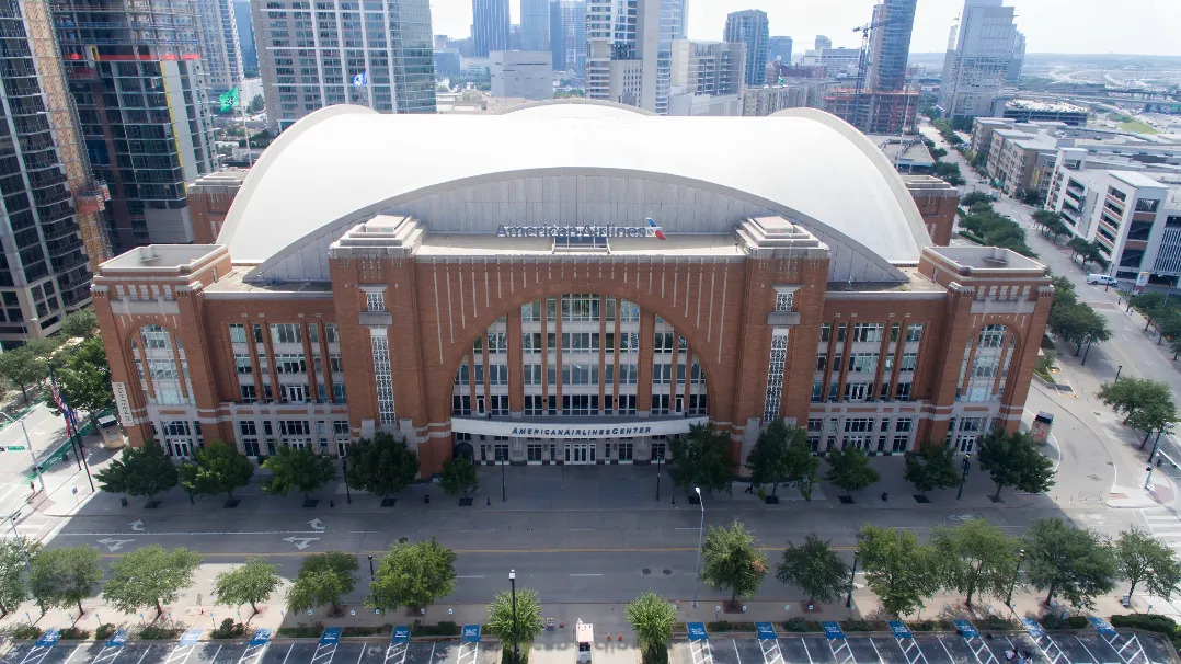 Aerial view of the American Airlines Center, about 30 minutes from Forney
