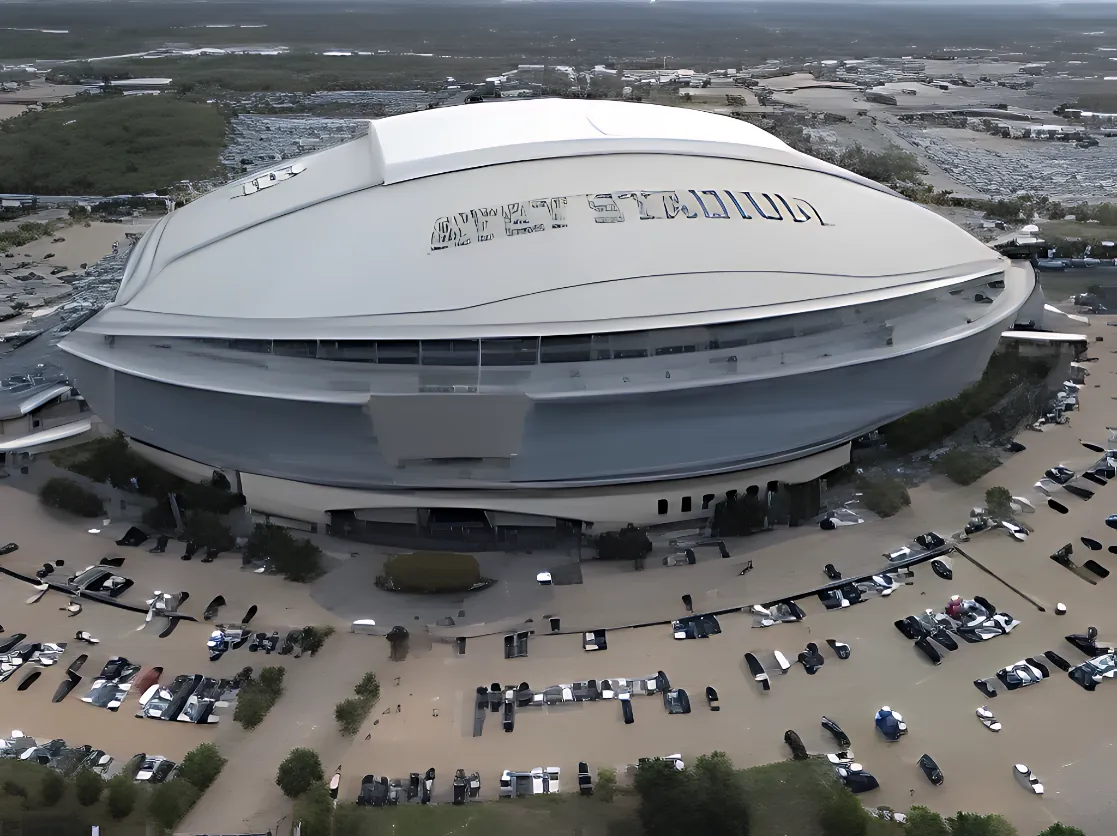 AT&T Stadium aerial in Arlington — QTS VIP black car service for Cowboys games and events
