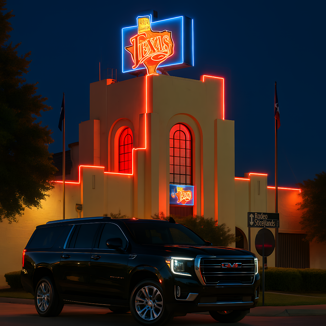 GMC luxury SUV outside Billy Bob's Texas in the Fort Worth Stockyards