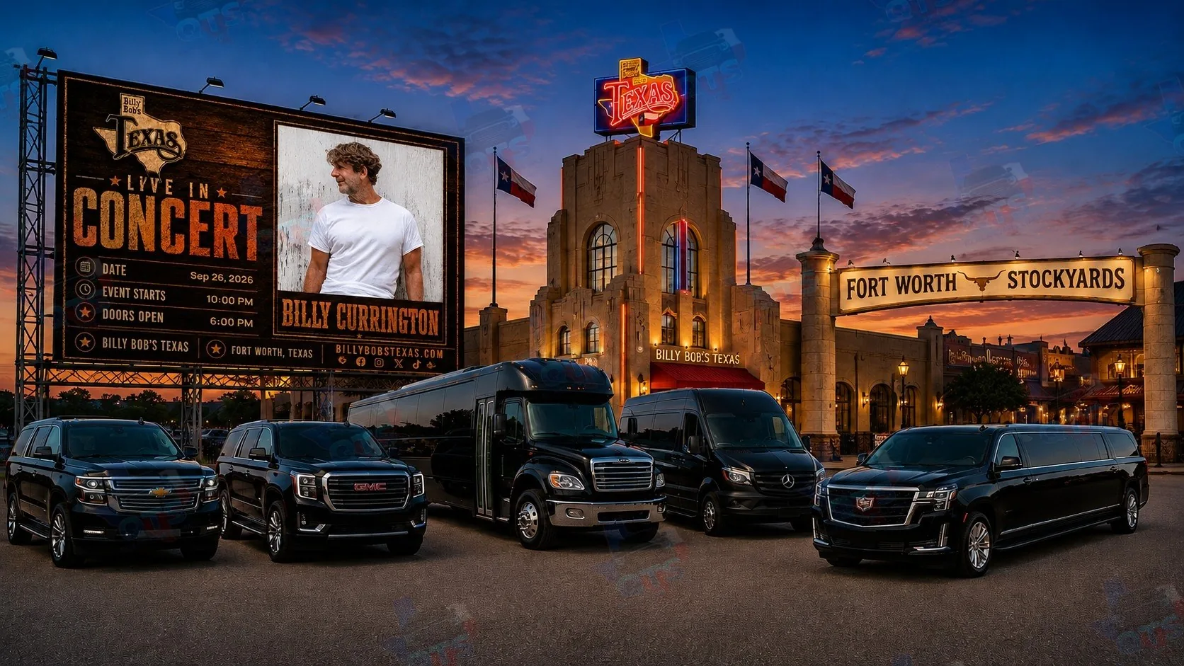 Billy Currington at Billy Bob's Texas Fort Worth Stockyards Saturday, September 26, 2026 black car service