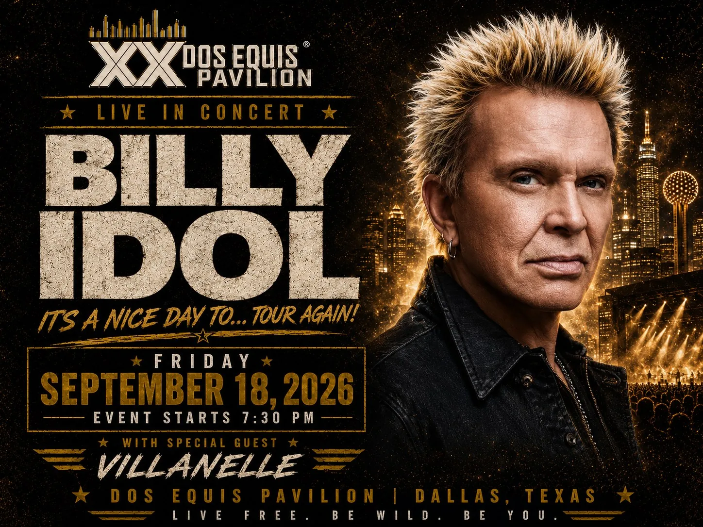 Billy Idol with Villanelle at Dos Equis Pavilion Fair Park Dallas Friday, September 18, 2026 black car service