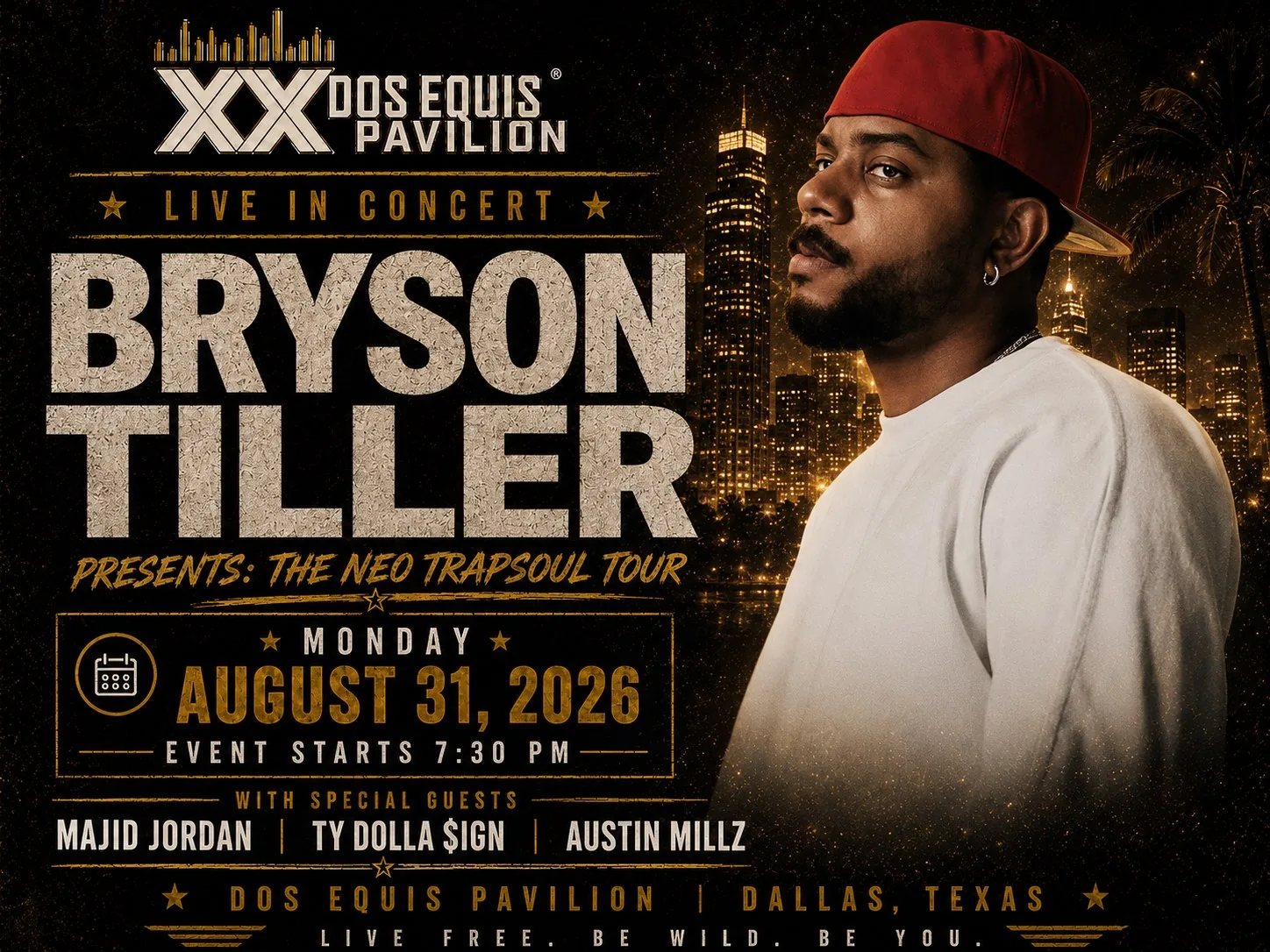 Bryson Tiller with Majid Jordan, Ty Dolla $ign & Austin Millz at Dos Equis Pavilion Fair Park Dallas Monday, August 31, 2026 black car service