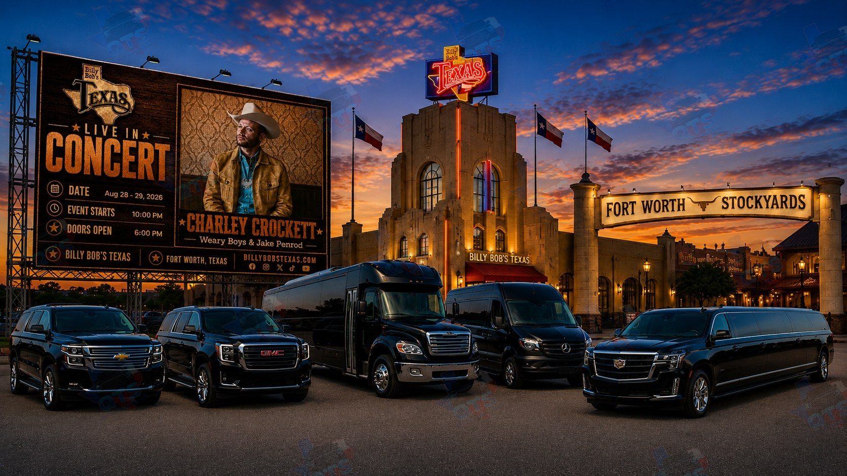 Charley Crockett at Billy Bob's Texas Fort Worth Stockyards Friday, August 28, 2026 and Saturday, August 29, 2026 black car service