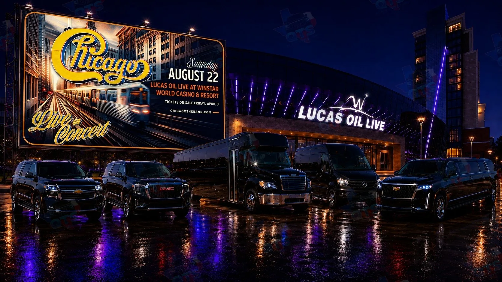 Chicago the band with special guest Styx at Lucas Oil Live at WinStar World Casino Thackerville OK August 22 2026 black car service