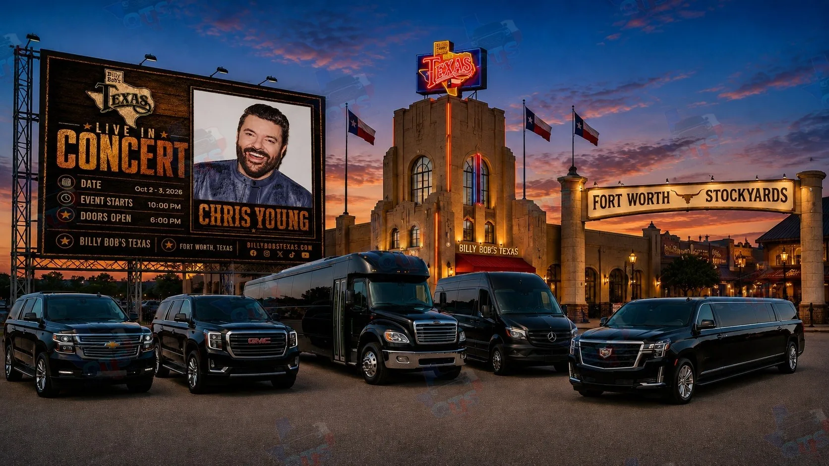 Chris Young at Billy Bob's Texas Fort Worth Stockyards Friday, October 2, 2026 and Saturday, October 3, 2026 black car service
