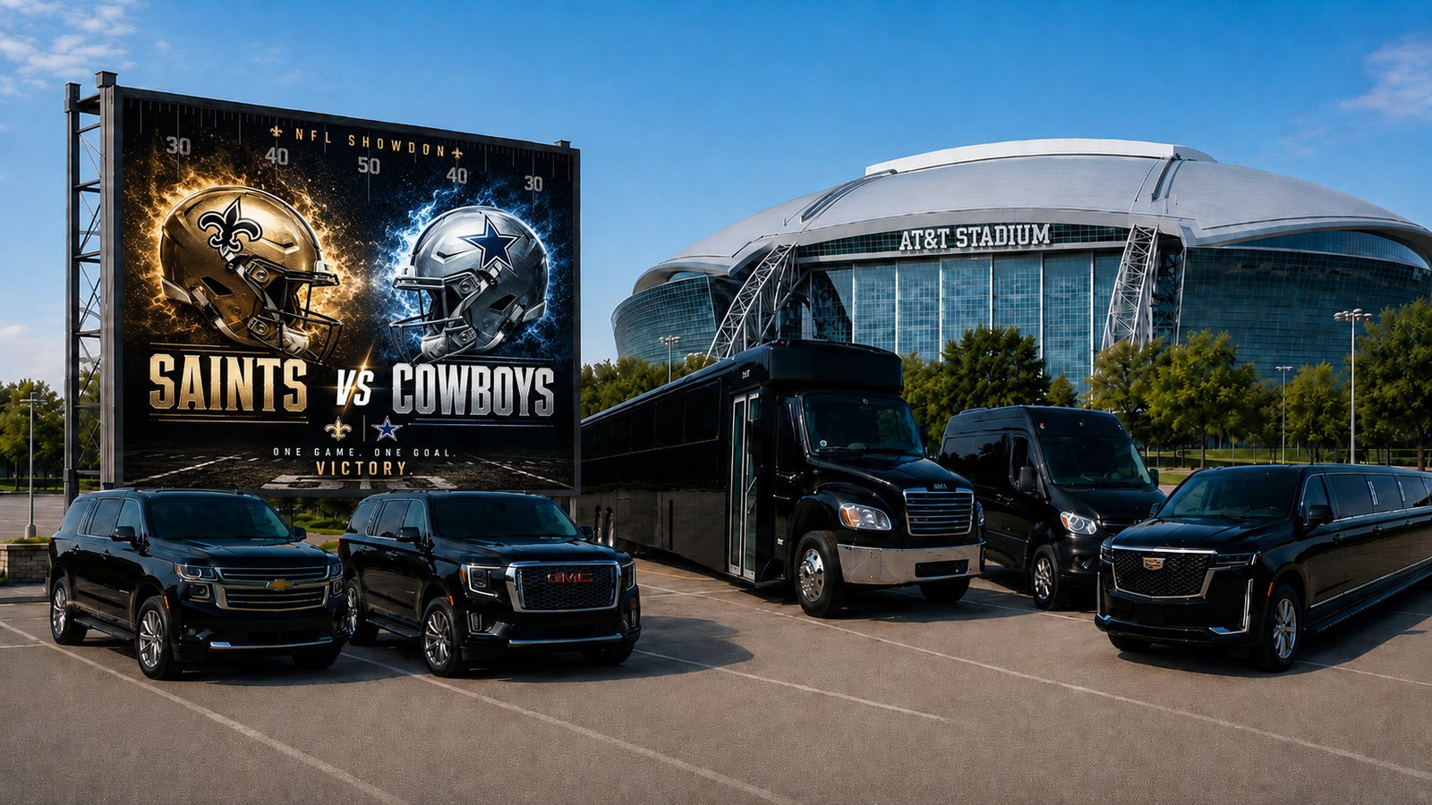 AT&T Stadium Arlington — black car & limo service for Cowboys vs Saints August 28 2026