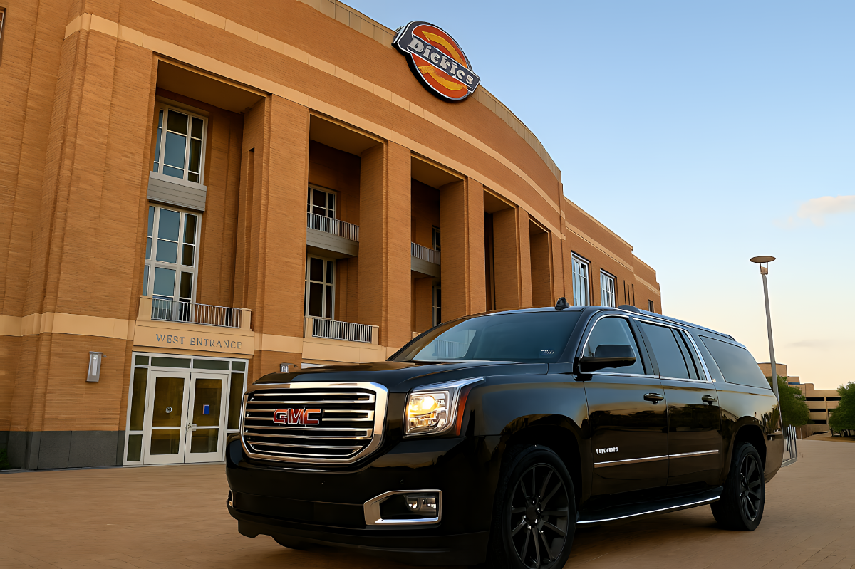 GMC Yukon XL luxury vehicle staged at Dickies Arena in Fort Worth