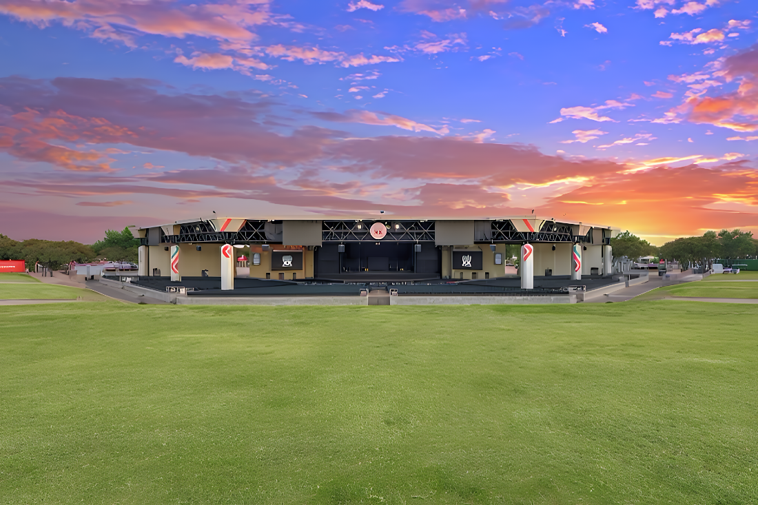 Aerial view of Dos Equis Pavilion outdoor amphitheater in Dallas Fair Park