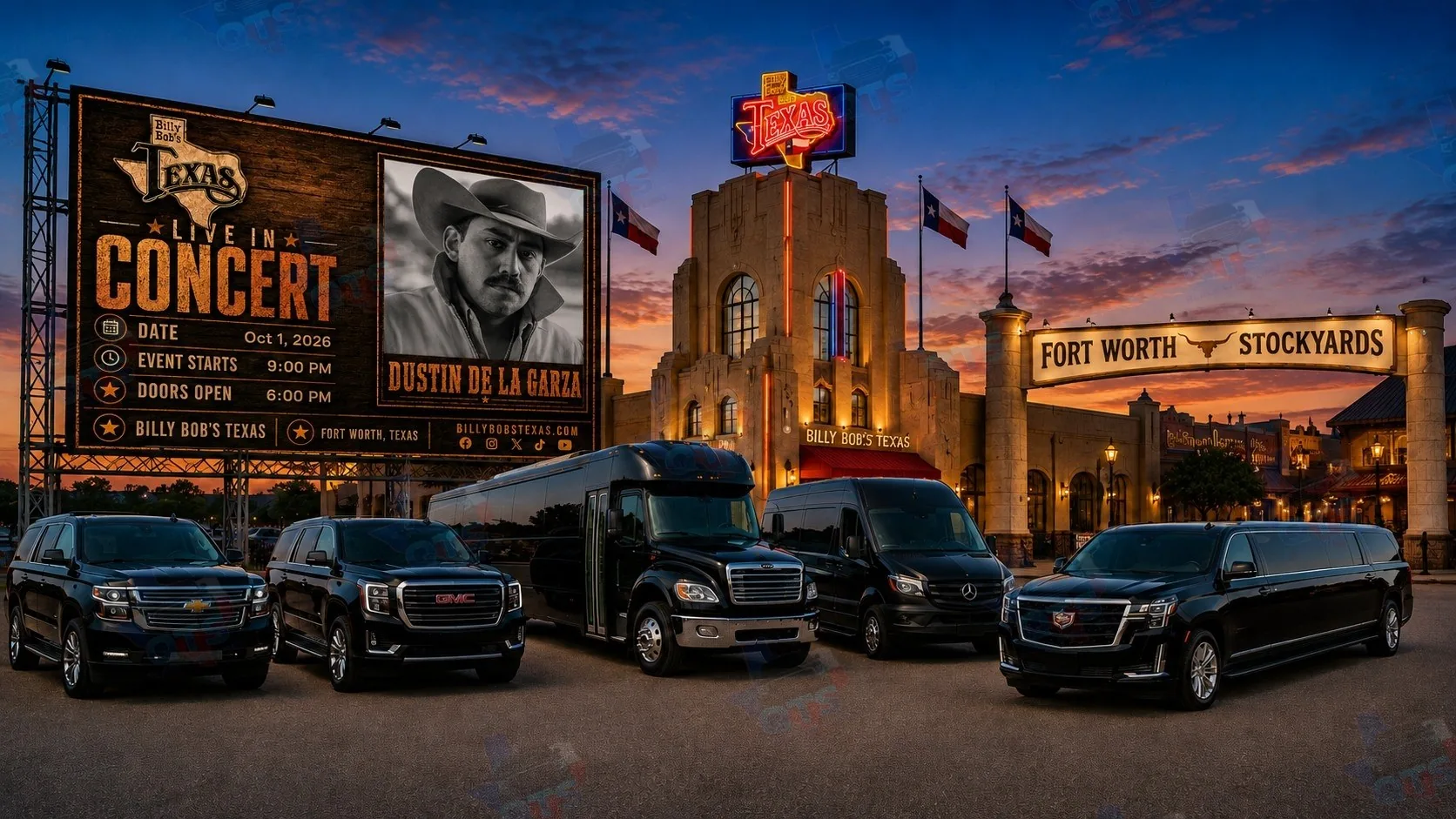 Dustin De La Garza at Billy Bob's Texas Fort Worth Stockyards Thursday, October 1, 2026 black car service