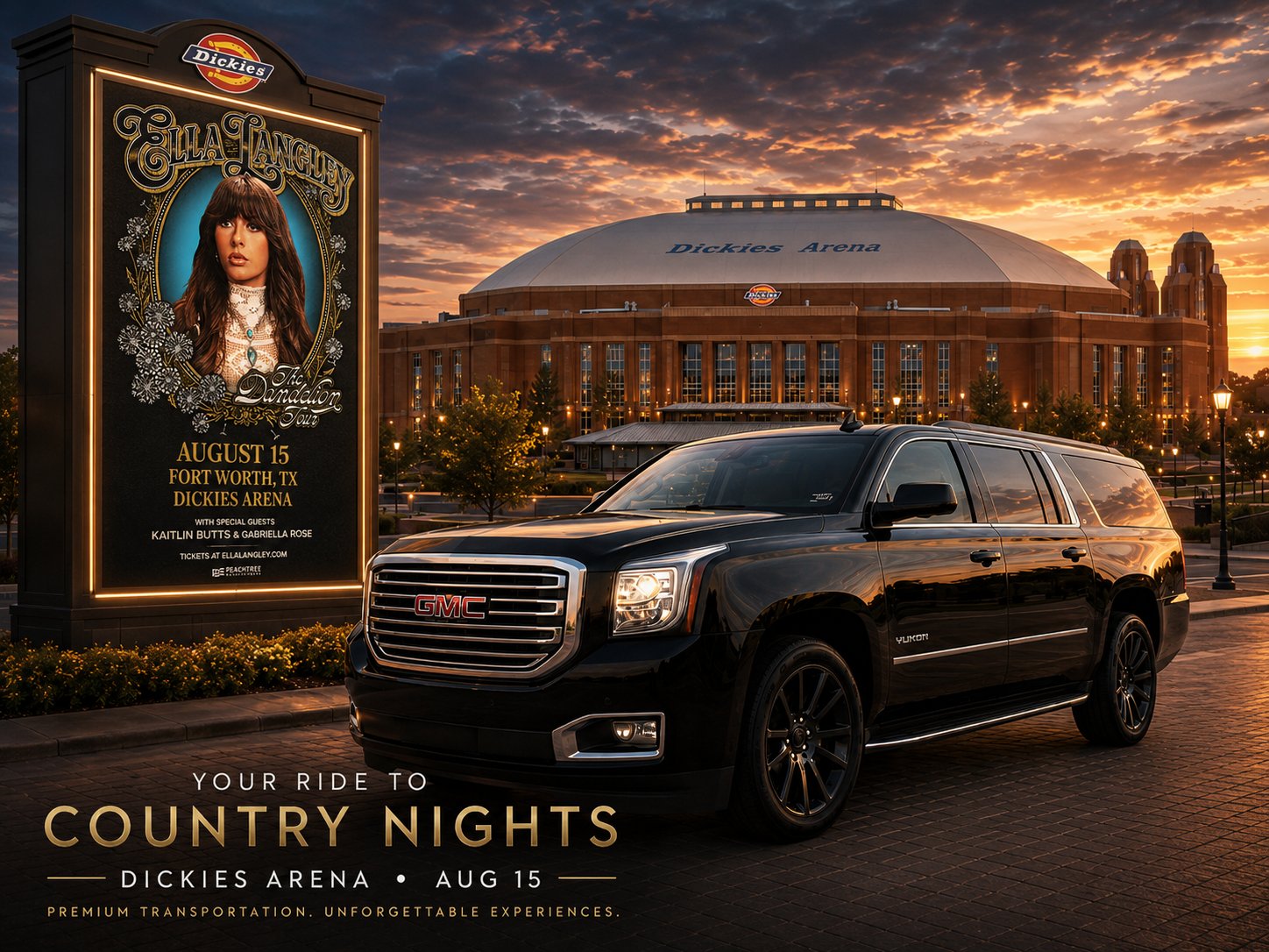 Dickies Arena Fort Worth — black car service for Ella Langley August 15 2026
