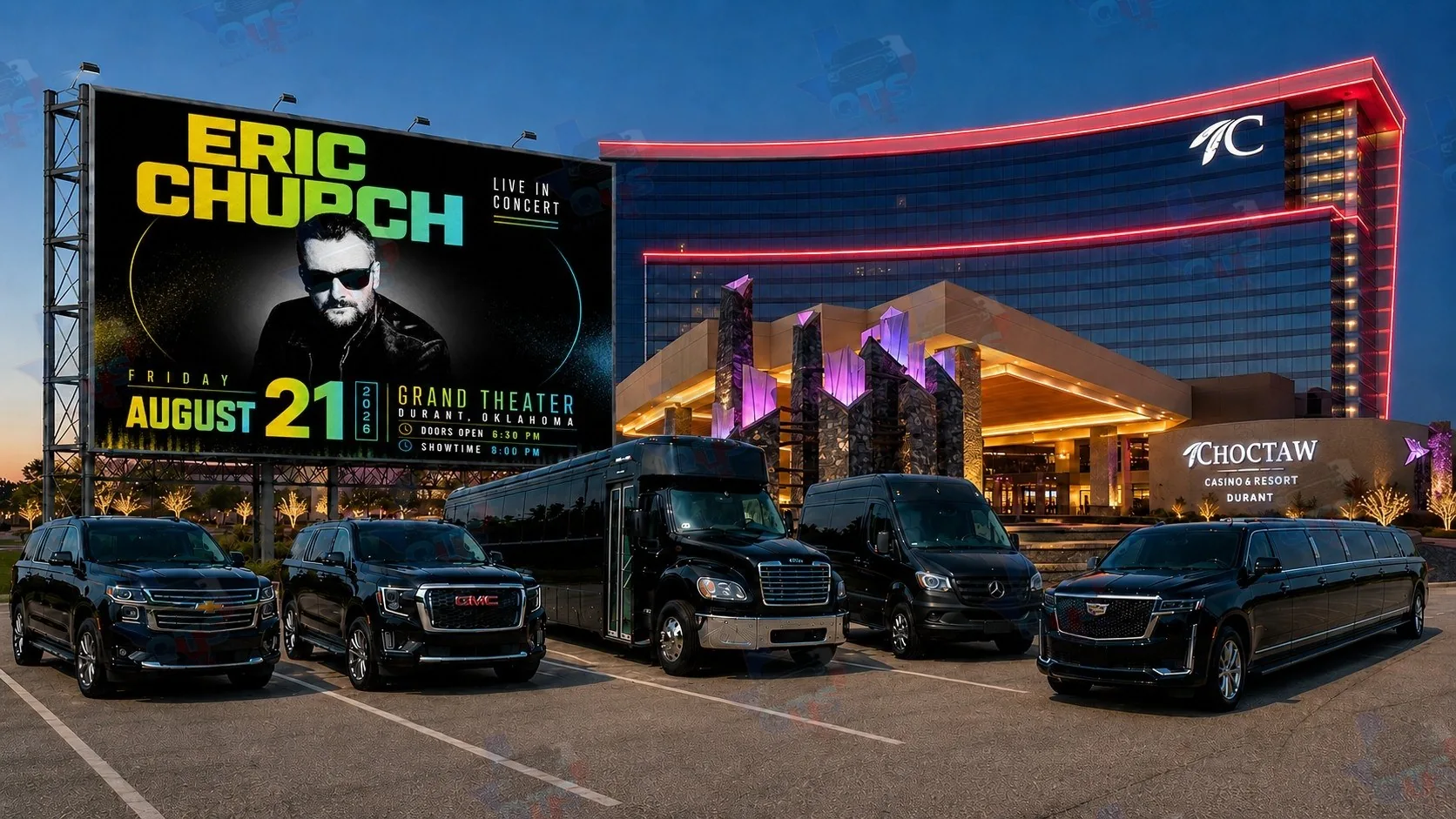 Eric Church at The Grand Theater at Choctaw Casino & Resort Durant OK Friday, August 21, 2026 black car service