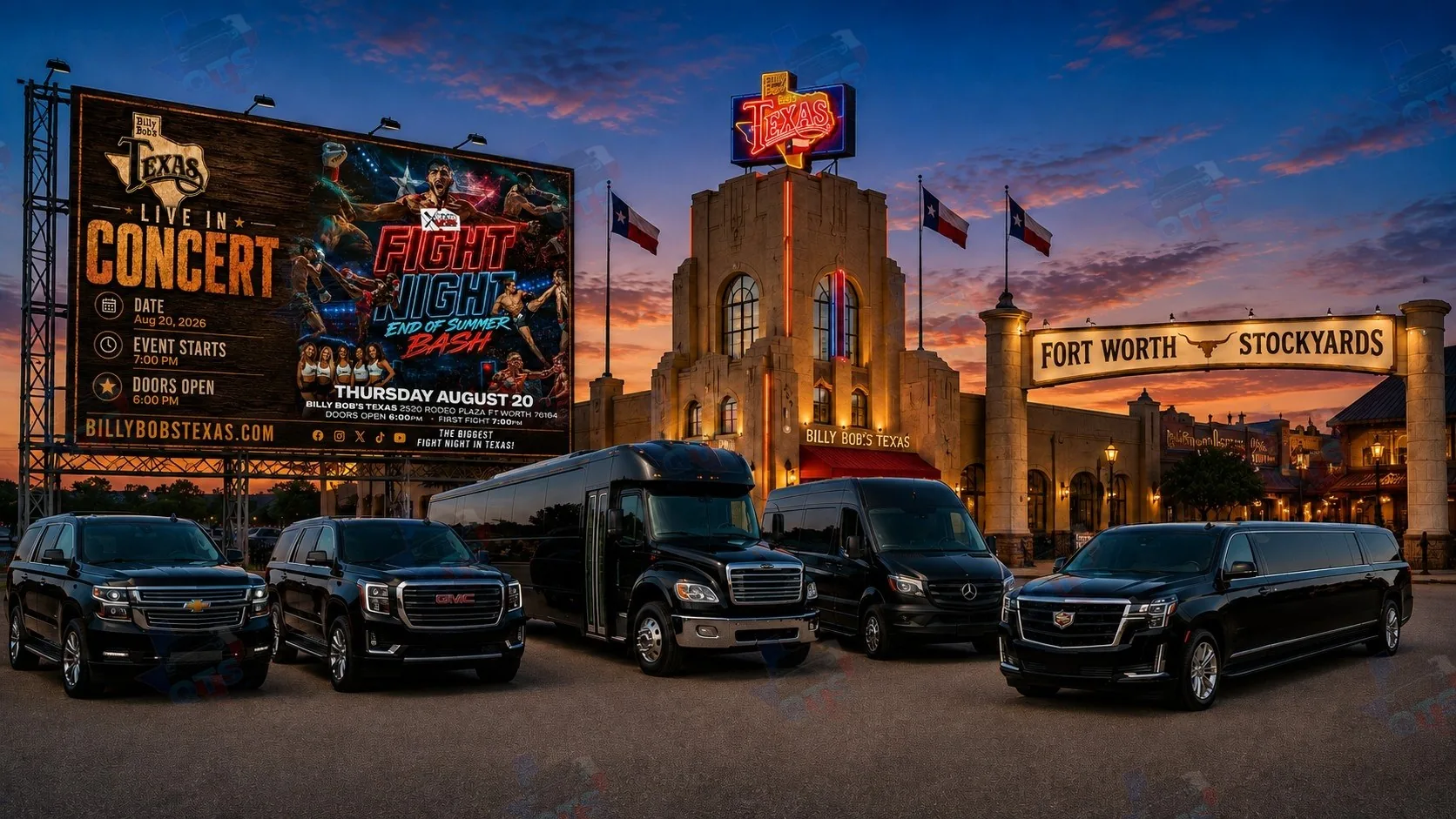 Fight Night: End of Summer Bash at Billy Bob's Texas Fort Worth Stockyards Thursday, August 20, 2026 black car service