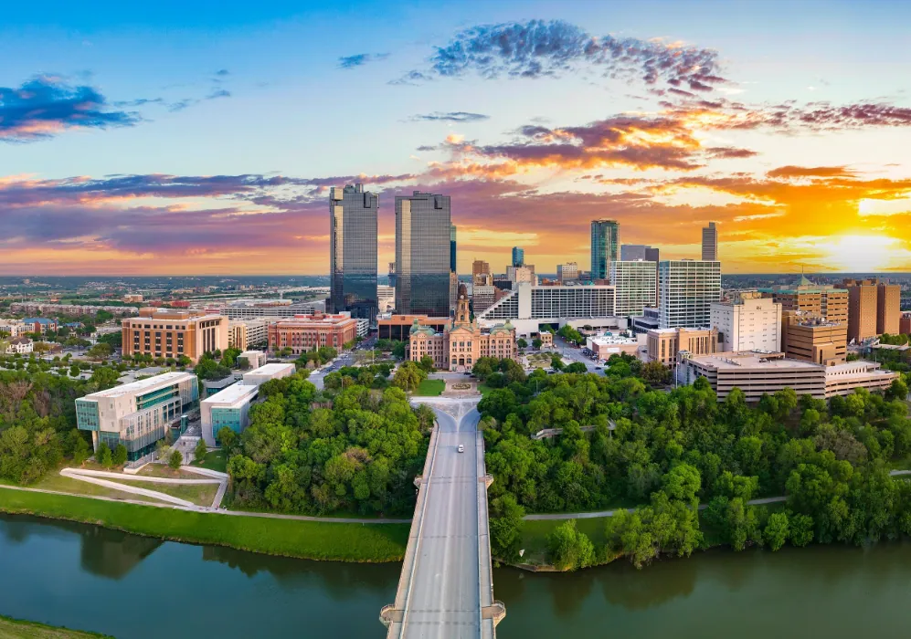 Fort Worth skyline at dusk — QTS premium black car and chauffeur service
