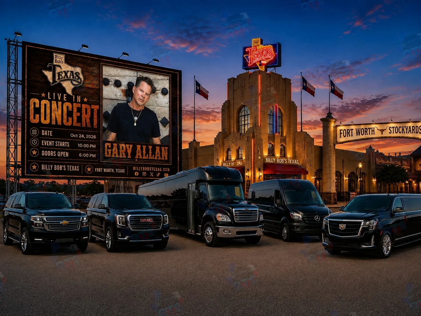 Gary Allan at Billy Bob's Texas Fort Worth Stockyards Saturday, October 24, 2026 black car service