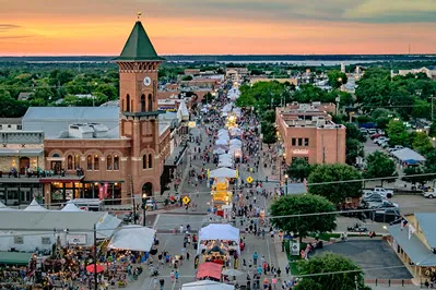 GrapeFest aerial view Grapevine TX historic downtown for concert and event transportation QTS Black Car