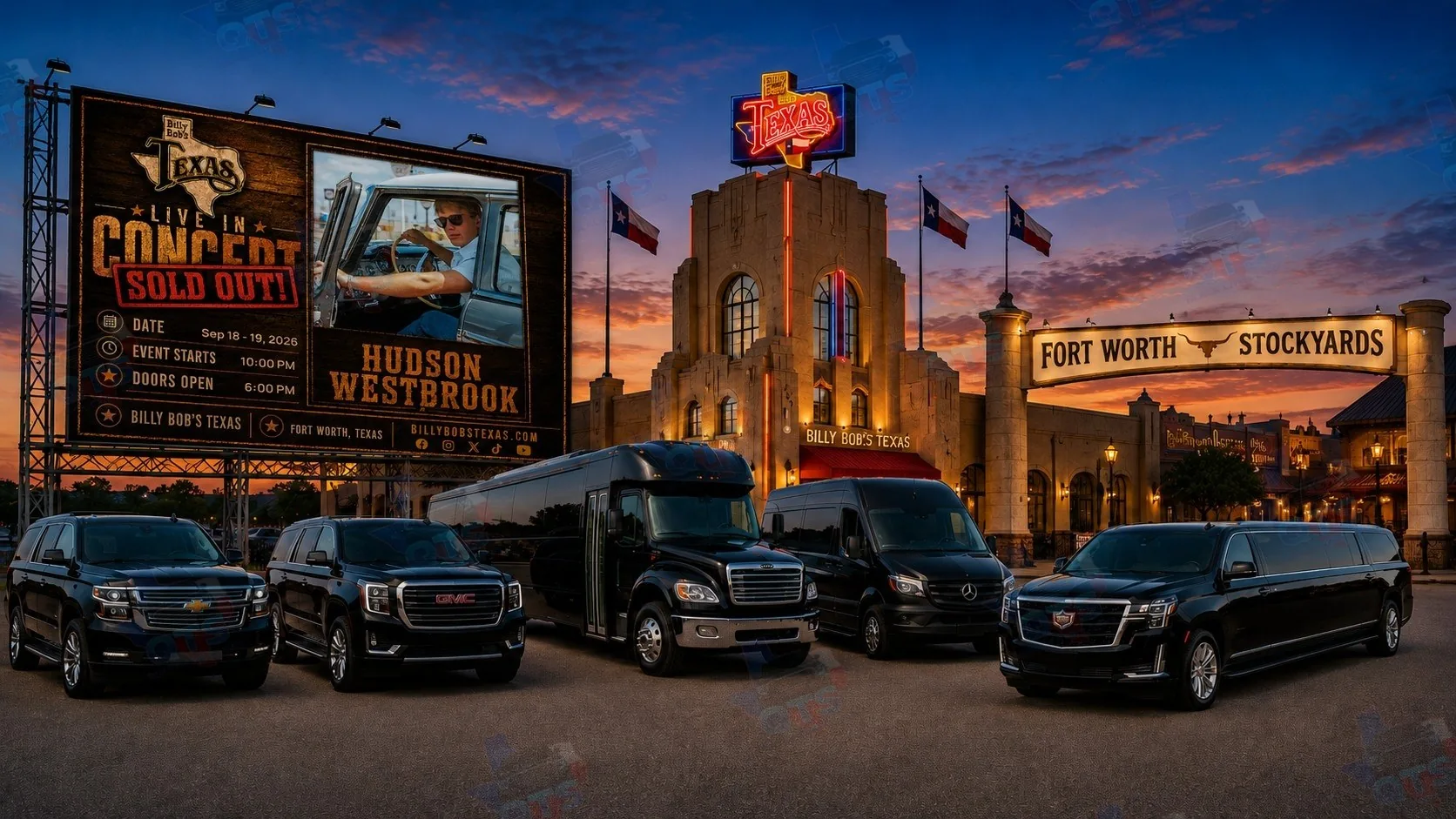 Hudson Westbrook at Billy Bob's Texas Fort Worth Stockyards Friday, September 18, 2026 and Saturday, September 19, 2026 black car service
