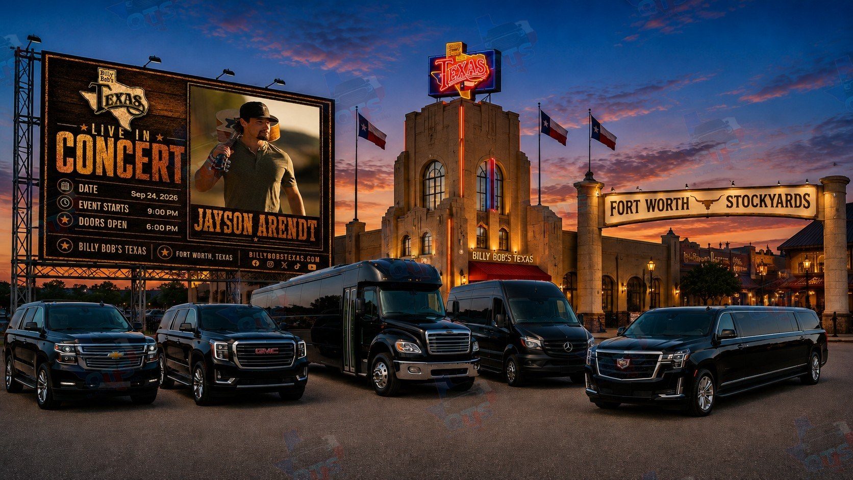 Jayson Arendt at Billy Bob's Texas Fort Worth Stockyards Thursday, September 24, 2026 black car service