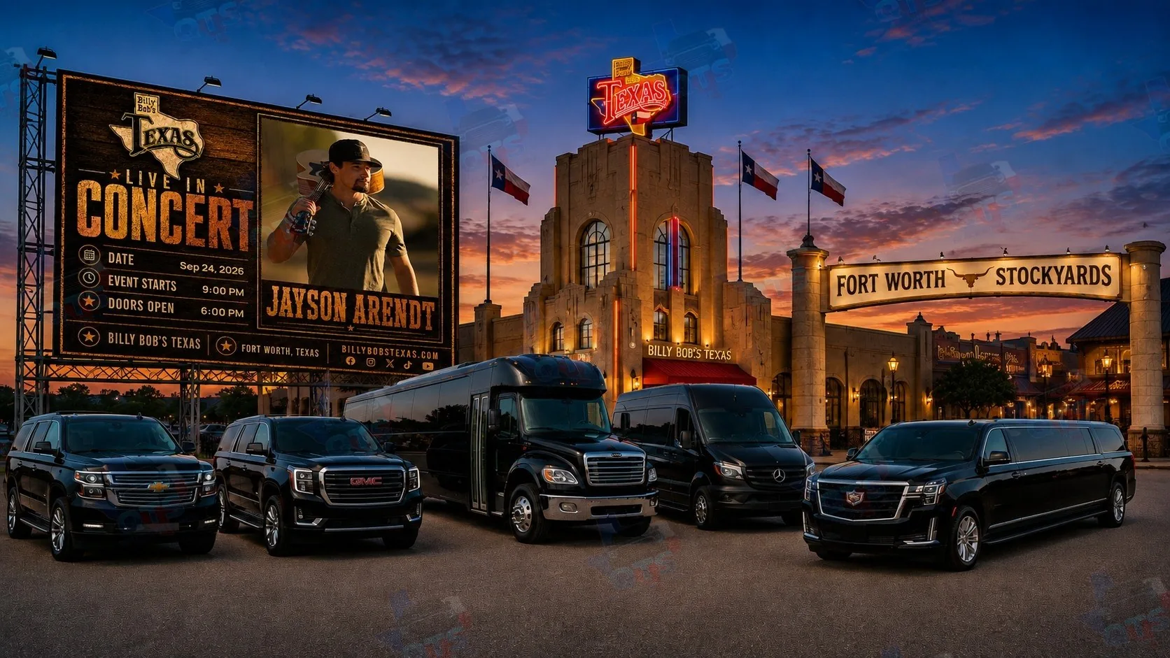 Jayson Arendt at Billy Bob's Texas Fort Worth Stockyards Thursday, September 24, 2026 black car service