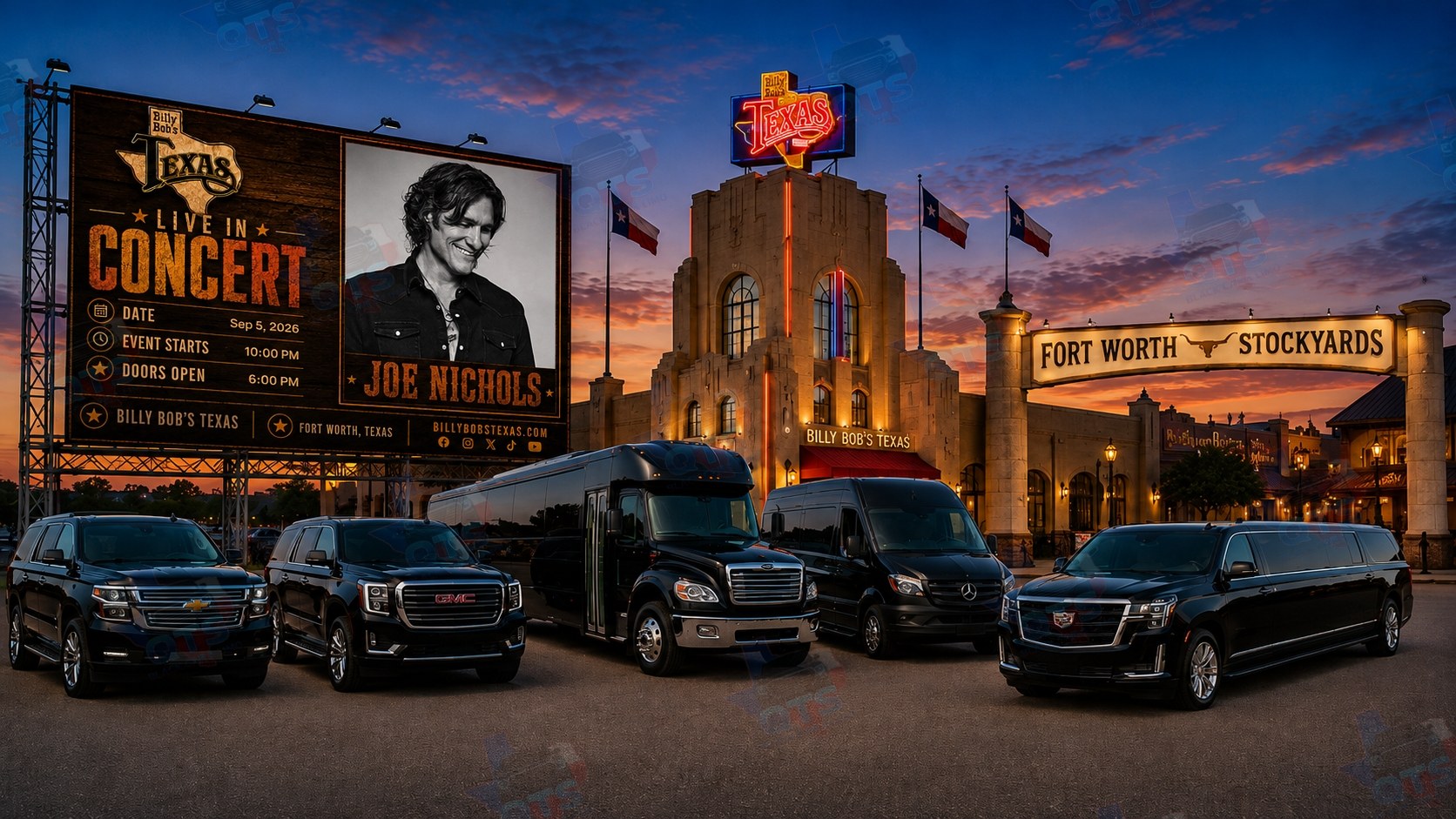Joe Nichols at Billy Bob's Texas Fort Worth Stockyards Saturday, September 5, 2026 black car service