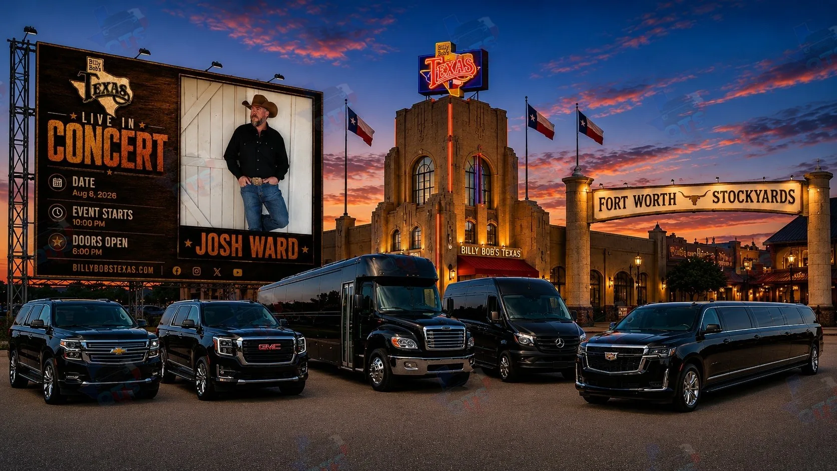 Josh Ward at Billy Bob's Texas Fort Worth Stockyards Saturday, August 8, 2026 black car service