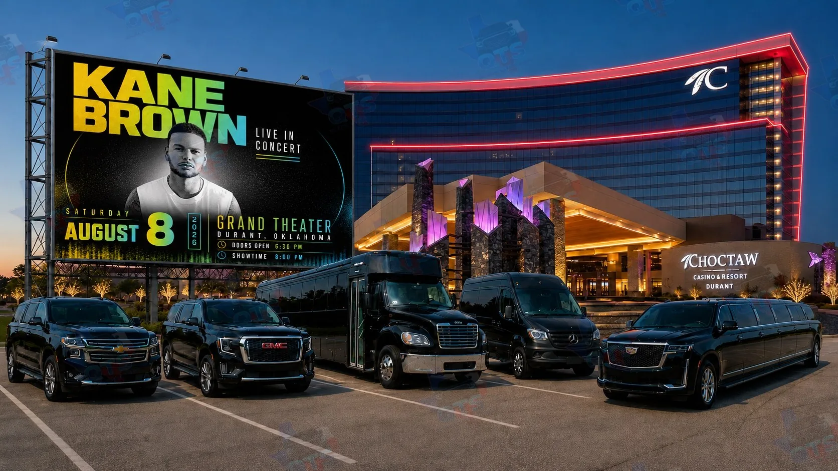 Kane Brown at The Grand Theater at Choctaw Casino & Resort Durant OK Saturday, August 8, 2026 black car service