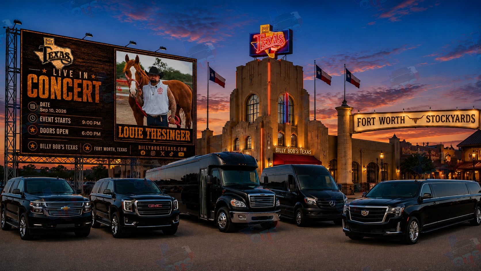 Louie TheSinger at Billy Bob's Texas Fort Worth Stockyards Thursday, September 10, 2026 black car service