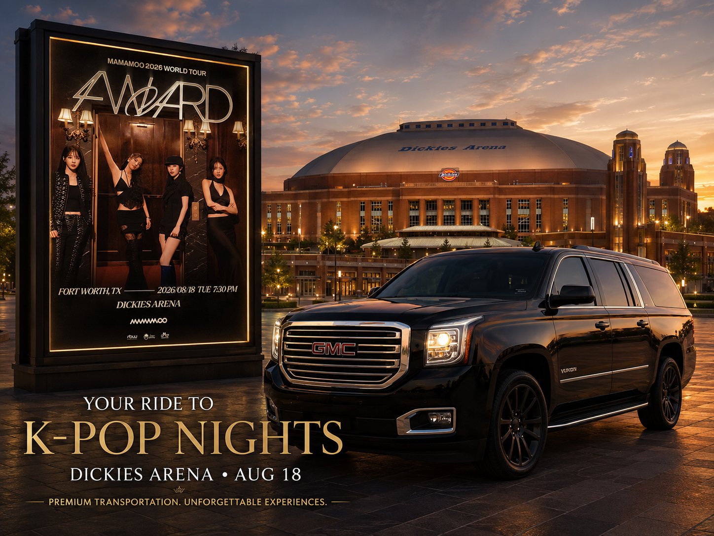 Dickies Arena Fort Worth — black car service for MAMAMOO August 18 2026
