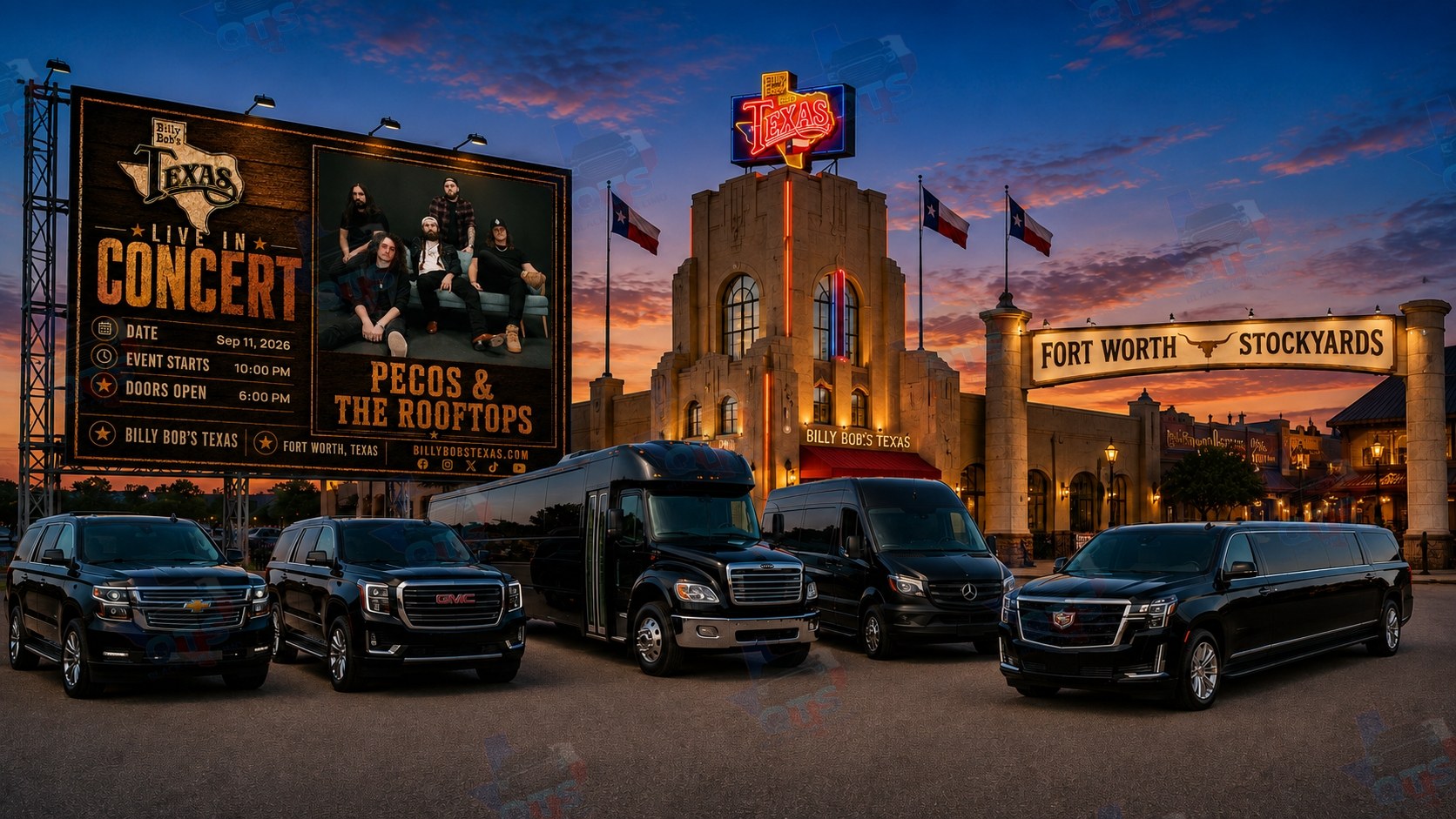 Pecos & The Rooftops at Billy Bob's Texas Fort Worth Stockyards Friday, September 11, 2026 black car service