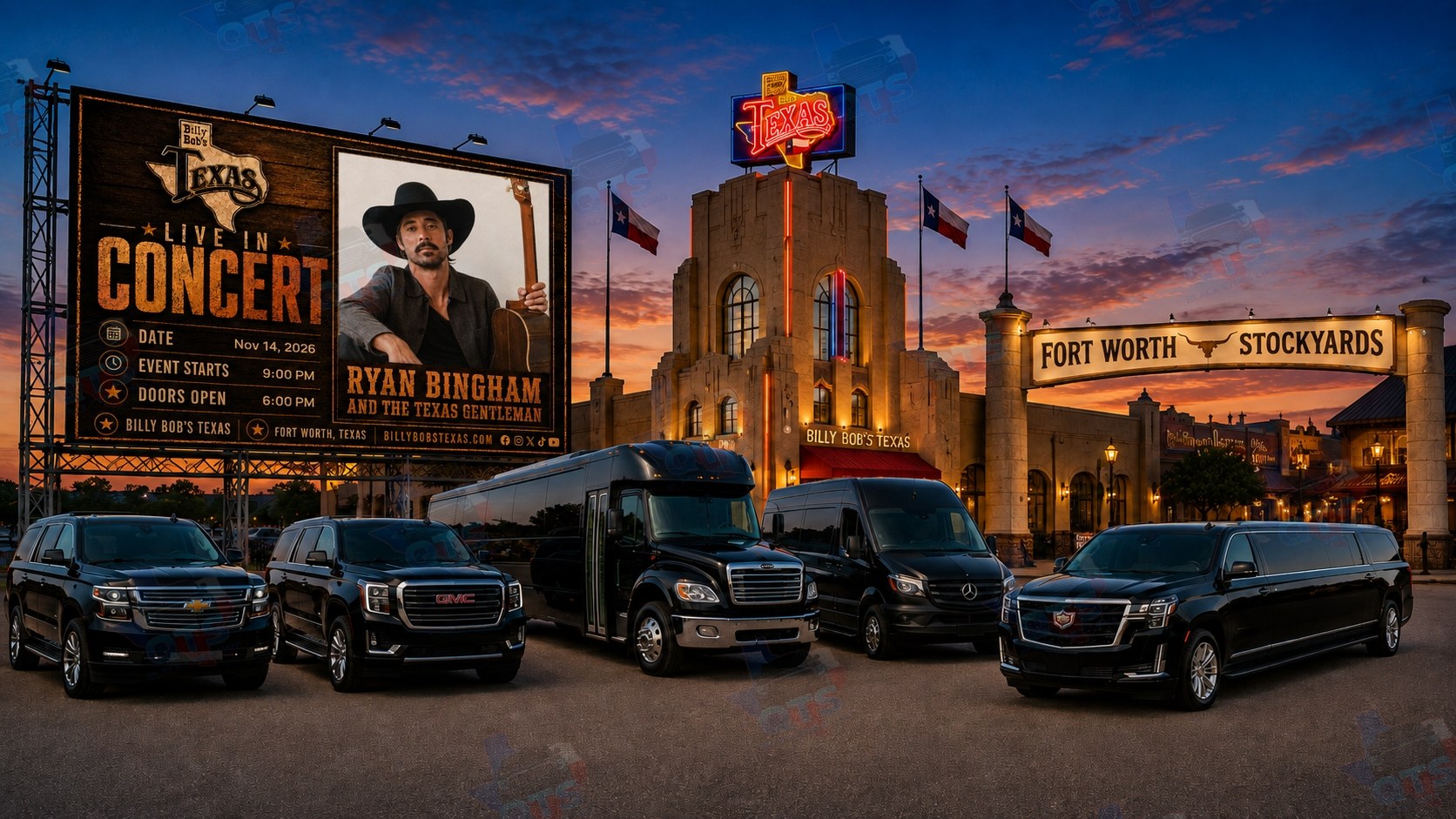 Ryan Bingham The Texas Gentlemen at Billy Bob's Texas Fort Worth Stockyards Saturday, November 14, 2026 black car service