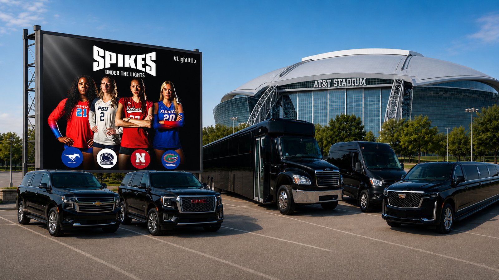 AT&T Stadium Arlington — black car & limo service for Spikes Under the Lights August 27 2026