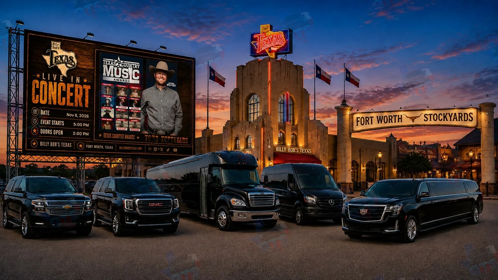 Texas Country Music Awards at Billy Bob's Texas Fort Worth Stockyards Sunday, November 8, 2026 black car service