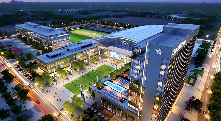 Aerial view of The Star in Frisco representing Collin County chauffeur service coverage