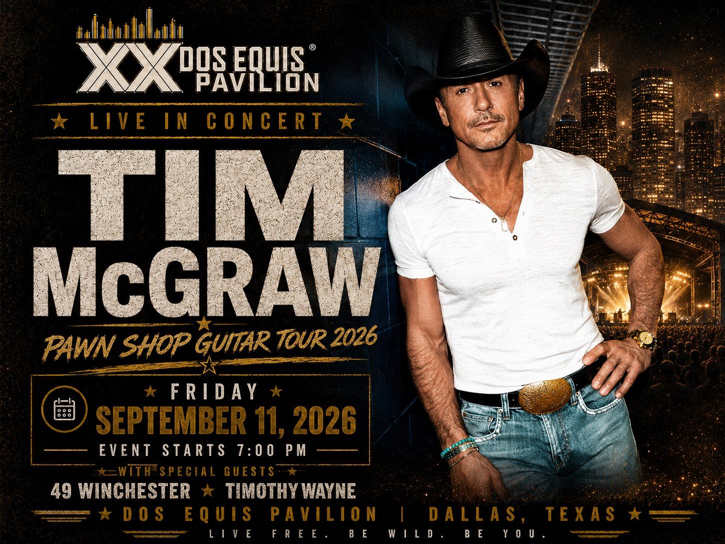 Tim McGraw with 49 Winchester & Timothy Wayne at Dos Equis Pavilion Fair Park Dallas Friday, September 11, 2026 black car service