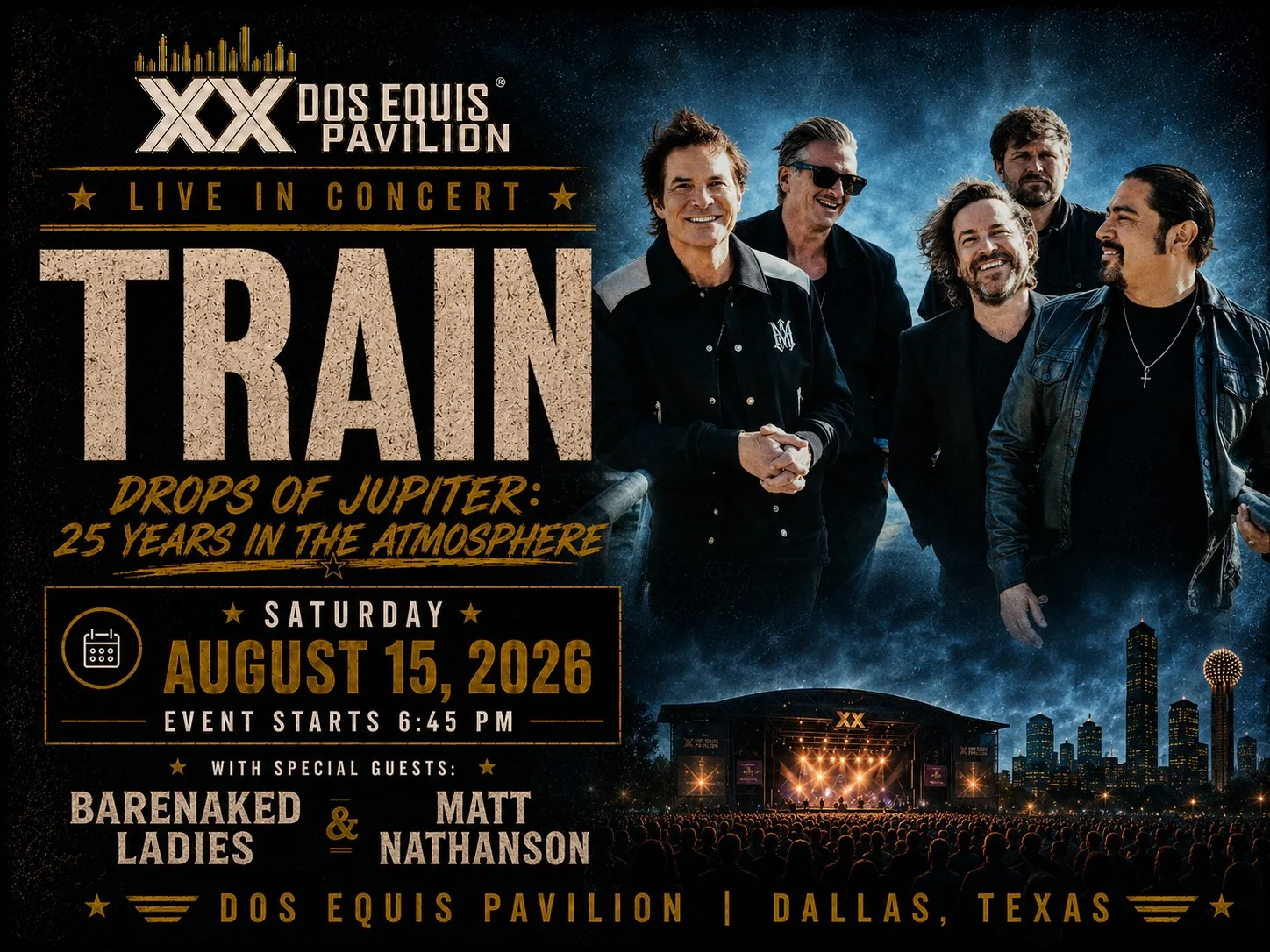 Train with Barenaked Ladies & Matt Nathanson at Dos Equis Pavilion Fair Park Dallas Saturday, August 15, 2026 black car service