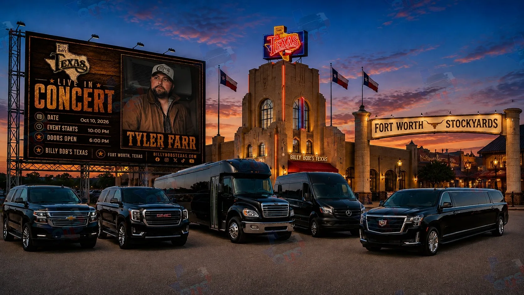 Tyler Farr at Billy Bob's Texas Fort Worth Stockyards Saturday, October 10, 2026 black car service