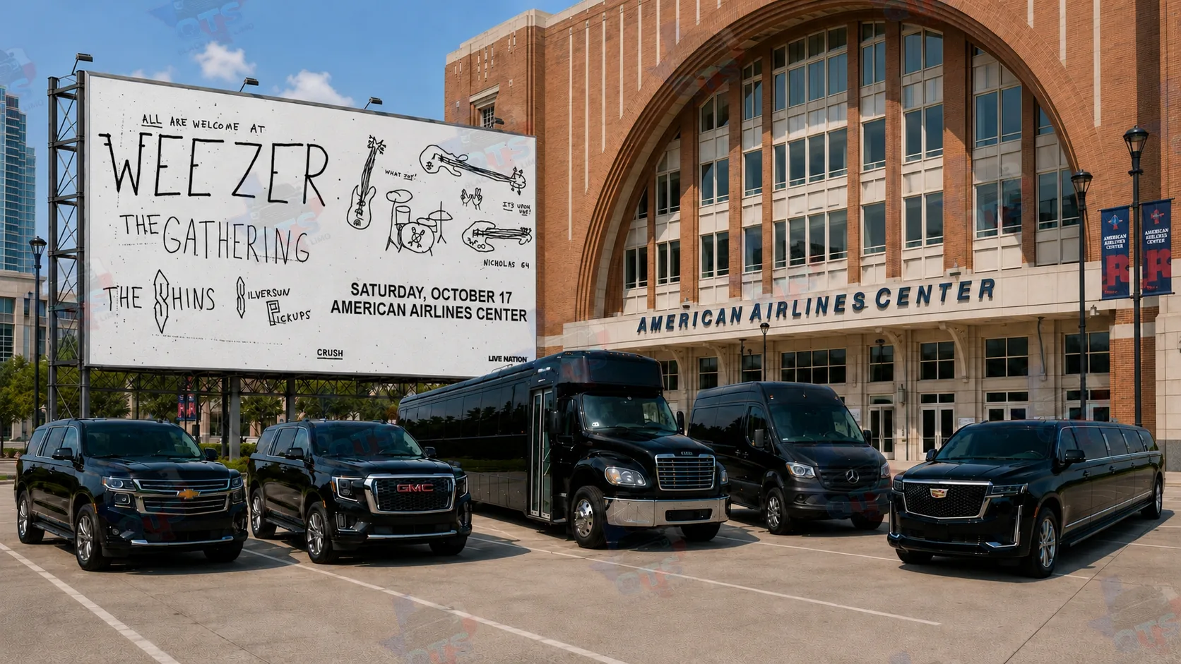 American Airlines Center Dallas — black car service for Weezer The Gathering tour with The Shins and Silversun Pickups October 17 2026