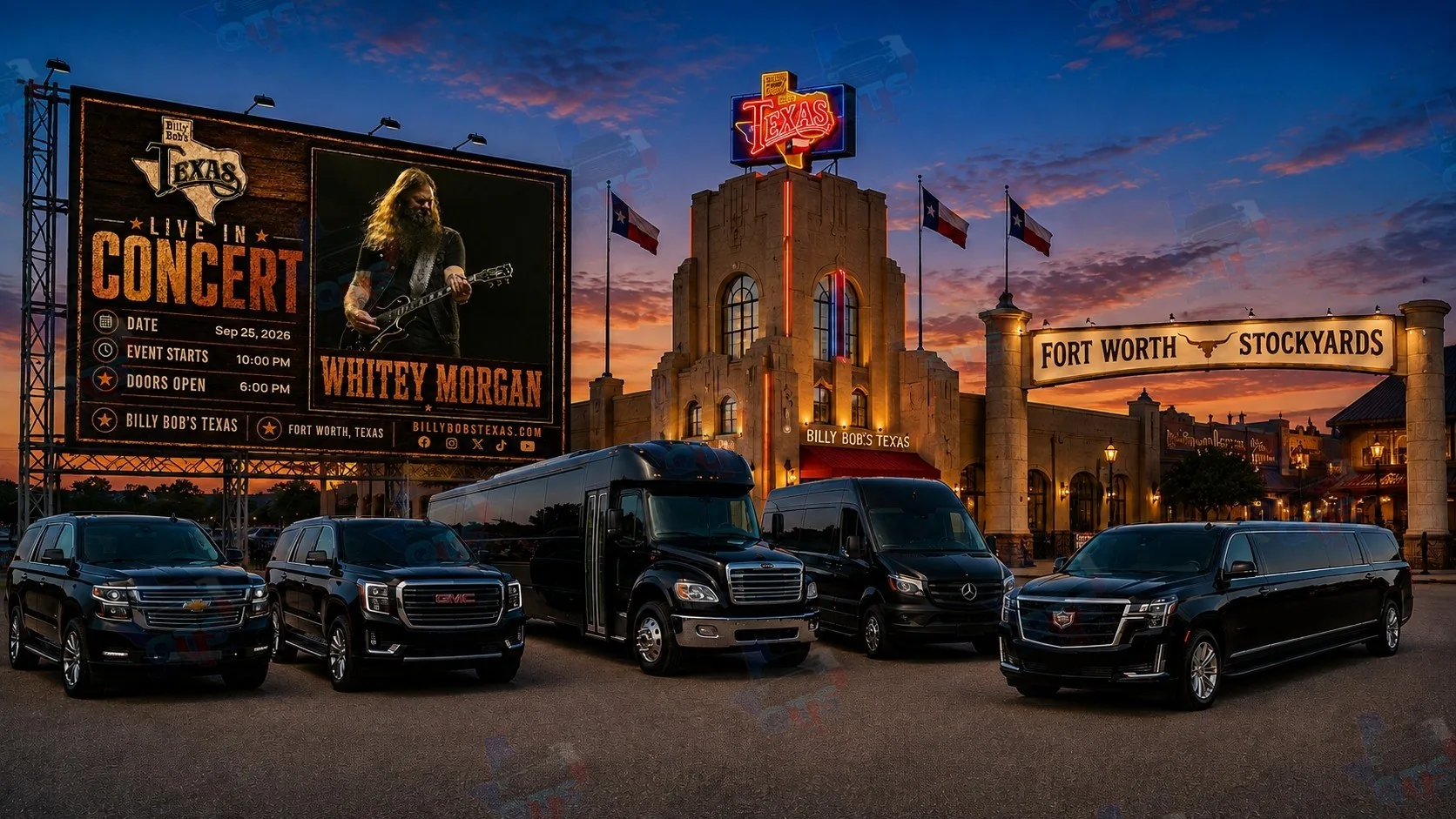 Whitey Morgan at Billy Bob's Texas Fort Worth Stockyards Friday, September 25, 2026 black car service