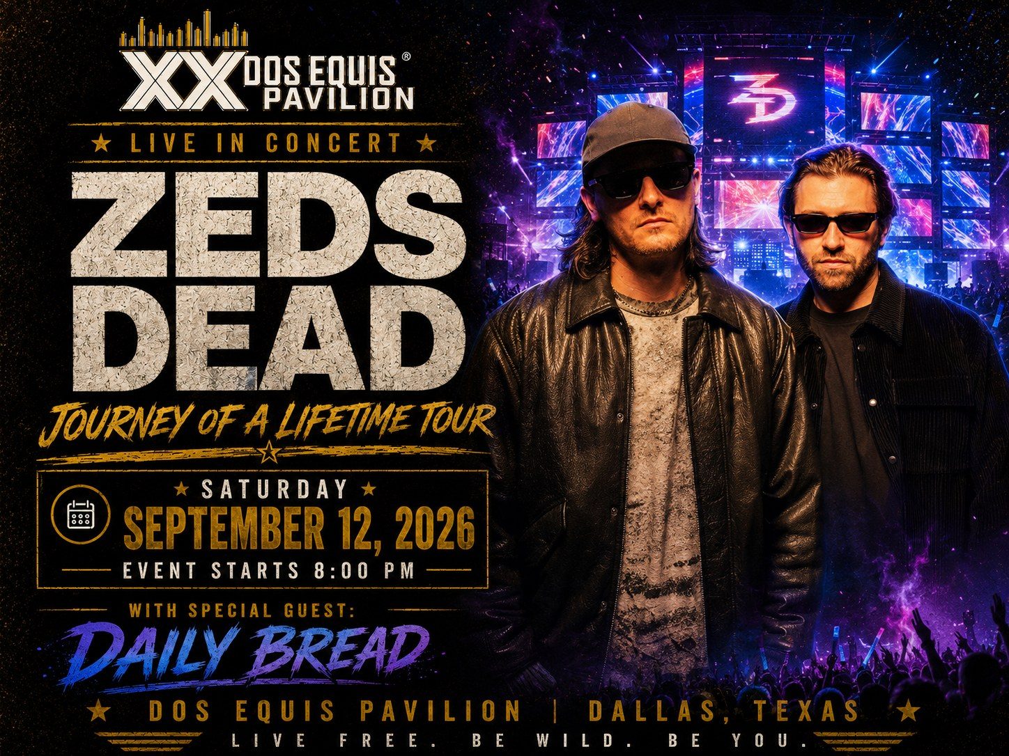 Zeds Dead with Daily Bread at Dos Equis Pavilion Fair Park Dallas Saturday, September 12, 2026 black car service